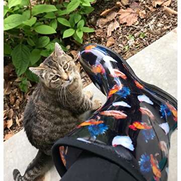 Sloggers Waterproof Garden Rain Boots for Women - Cute Mid-Calf Mud & Muck Boots with Premium Comfort Support Insole, (Classic Chicken Black), (Size 8)