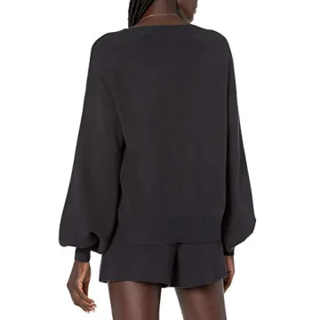 The Drop Women's Mia Bell Sleeve Deep V Neck Supersoft Sweater Black, M