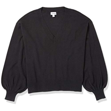 The Drop Women's Mia Bell Sleeve Deep V Neck Supersoft Sweater Black, M