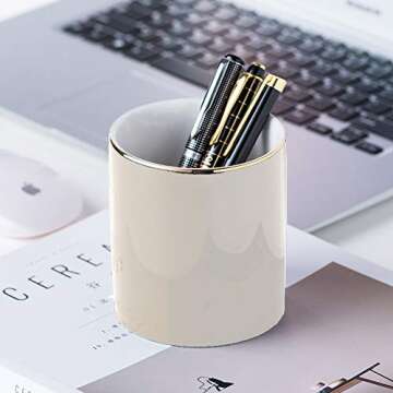 LifePassion Pen Holder for Desk Pencil Holder Ceramic Cute Desktop Organizer Brush Holder Cup, White
