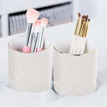 LifePassion Pen Holder for Desk Pencil Holder Ceramic Cute Desktop Organizer Brush Holder Cup, White