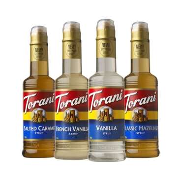 Torani Syrup, Cafe Variety Pack, 4 12.7 Ounce Bottles (Vanilla, Salted Caramel, Classic Hazelnut, Fr...