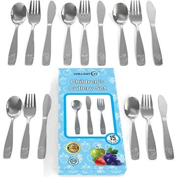 15-Piece Stainless Steel Kids Silverware Set - Safe & Durable Child Cutlery