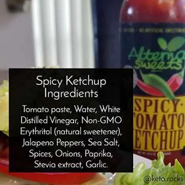 AlternaSweets Spicy Ketchup - 13.5 oz - Stevia Sweetened - Classic Tomato Flavor - Low Carb - KETO/Paleo/Atkins/ Diabetic Friendly - Non GMO - Gluten Free