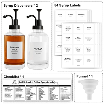 Elegant Glass Syrup Dispenser Set with Labels