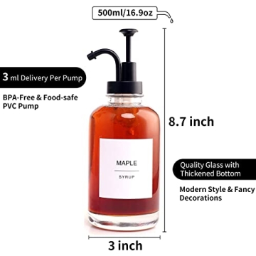 Elegant Glass Syrup Dispenser Set with Labels