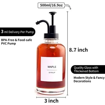 Elegant Glass Syrup Dispenser Set with Labels