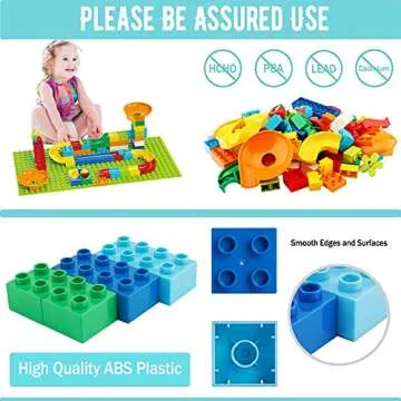 Anpcso 2-in-1 Kids Toys for 2 3 4 5 6 7 + Year Old Boys Girls Toddlers Upgrade Classic Big Bricks Marble Run Building Blocks, Toss Ring Games Compatible with All Major Brands for Christmas Birthday