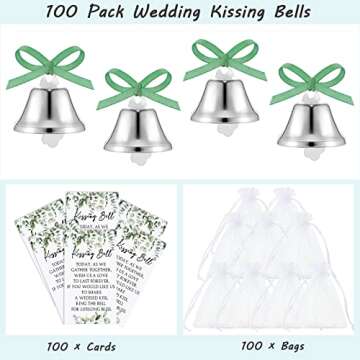 Wedding Party Favors Including Wedding Bells with Cards and Carry Bags Mini Silver Kissing Bells Wedding Reception Supplies (300 Pieces)