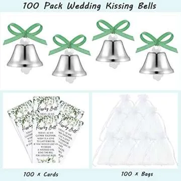 Wedding Party Favors Including Wedding Bells with Cards and Carry Bags Mini Silver Kissing Bells Wedding Reception Supplies (300 Pieces)