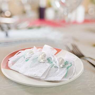 Wedding Party Favors Including Wedding Bells with Cards and Carry Bags Mini Silver Kissing Bells Wedding Reception Supplies (300 Pieces)