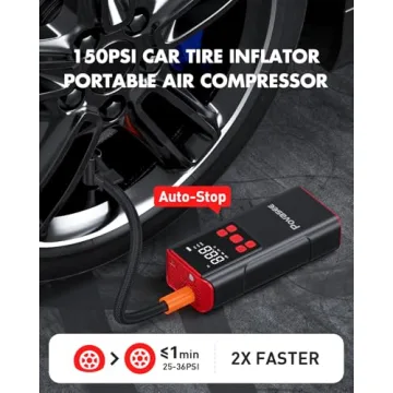 Tire Inflator Portable Air Compressor Povasee 150PSI Portable Air Pump for Car Tires Portable Air Compressor with LCD Display,Flashlight, 2X Tire Pump Faster suit for Cars Bikes Motorcycle Ball