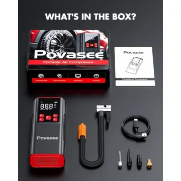Tire Inflator Portable Air Compressor Povasee 150PSI Portable Air Pump for Car Tires Portable Air Compressor with LCD Display,Flashlight, 2X Tire Pump Faster suit for Cars Bikes Motorcycle Ball