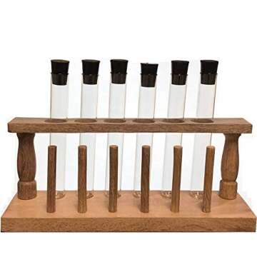 20x150mm Glass Test Tube Set with Rubber Stoppers and Wood Rack, 6 Piece Set, Karter Scientific 150A4