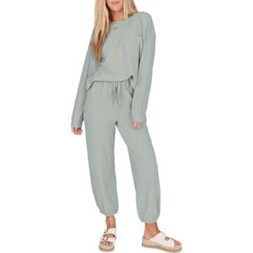 SHEWIN Women's Spring Fashion 2025 Cozy Waffle Lounge Set for Relaxed Style