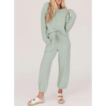 SHEWIN Women's Cozy Waffle Lounge Set - Spring Fashion 2025