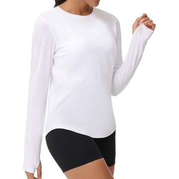 THE GYM PEOPLE Women's Long Sleeve Workout Shirts Athletic Crewneck Hiking Tops with Thumb Hole White