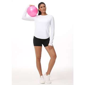 THE GYM PEOPLE Women's Long Sleeve Workout Shirts Athletic Crewneck Hiking Tops with Thumb Hole White
