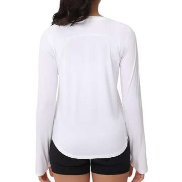 THE GYM PEOPLE Women's Long Sleeve Workout Shirts Athletic Crewneck Hiking Tops with Thumb Hole White