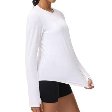 THE GYM PEOPLE Women's Long Sleeve Workout Shirts Athletic Crewneck Hiking Tops with Thumb Hole White