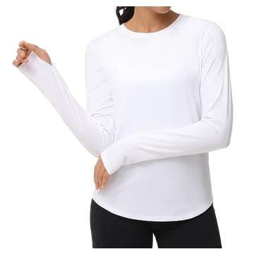 THE GYM PEOPLE Women's Long Sleeve Workout Shirts Athletic Crewneck Hiking Tops with Thumb Hole White
