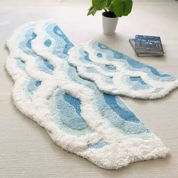 ZSHIFANG 2x6 feet Shag 3D Stereo Wave Moss Bedside Rug 23"×72" Cute Navy Blue Runner Rug Non Slip Washable Bathroom Rugs Bath Mats for Bedroom Bathroom Hallway Home Decor Indoor Doormat Shower Mat