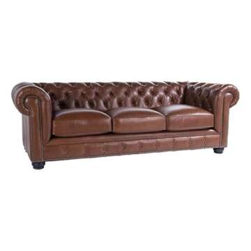 Elegant Bowery Hill Chesterfield Sofa in Chestnut Finish