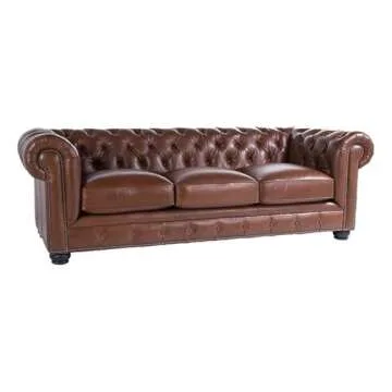 Elegant Bowery Hill Chesterfield Sofa in Chestnut Finish