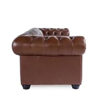 Elegant Bowery Hill Chesterfield Sofa in Chestnut Finish