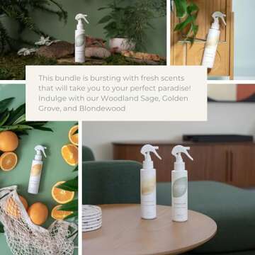 Grow Fragrance 100% Plant-Based Air Freshener Spray | Freshen Fabric & Rooms | Golden Grove, Woodland Sage, Blondewood Scents | Made with Natural Essential Oils - Variety 3 Pack, 5 oz each