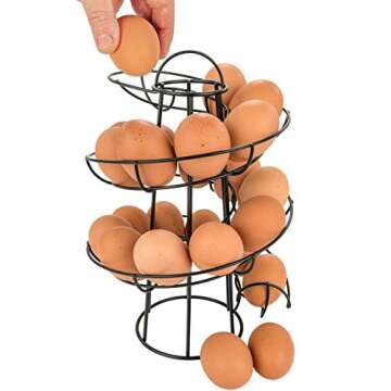 Southern Homewares Deluxe Black Steel Egg Skelter Dispenser Rack - Modern Spiral Egg Holder, Counter...