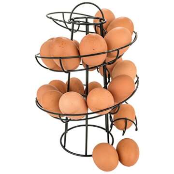 Southern Homewares Deluxe Black Steel Egg Skelter Dispenser Rack - Modern Spiral Egg Holder, Countertop Egg Storage and Organization Rack, Egg Display Holder