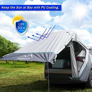 M KARMATER SUV Tailgate Tent with Three Sides Awning Shade & Transmittance Mosquito Net, Hatchback C...