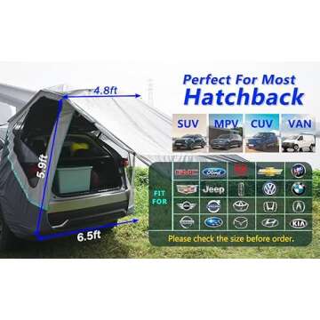 M KARMATER SUV Tailgate Tent with Three Sides Awning Shade & Transmittance Mosquito Net, Hatchback Camping Sunproof Car Tent, Universal SUV Windproof Car Camping Gear Tent Outdoor Travel.