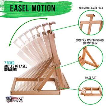 U.S. Art Supply Venice Heavy Duty Tabletop Wooden H-Frame Studio Easel - Artists Adjustable Beechwood Painting and Display Easel, Holds Up to 23" Canvas, Portable Sturdy Table Desktop Holder Stand