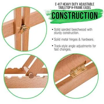 U.S. Art Supply Venice Heavy Duty Tabletop Wooden H-Frame Studio Easel - Artists Adjustable Beechwood Painting and Display Easel, Holds Up to 23" Canvas, Portable Sturdy Table Desktop Holder Stand