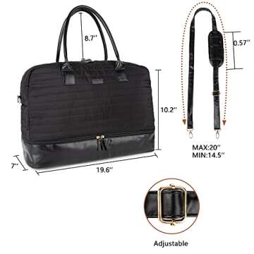 MyMealivos Canvas Weekender Bag, Overnight Travel Carry On Duffel with Shoe Pouch (Solid Black)