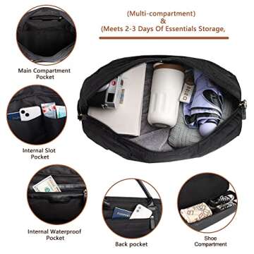 MyMealivos Canvas Weekender Bag, Overnight Travel Carry On Duffel with Shoe Pouch (Solid Black)