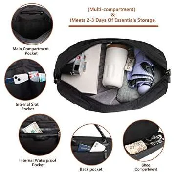 MyMealivos Canvas Weekender Bag, Overnight Travel Carry On Duffel with Shoe Pouch (Solid Black)