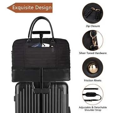 MyMealivos Canvas Weekender Bag, Overnight Travel Carry On Duffel with Shoe Pouch (Solid Black)