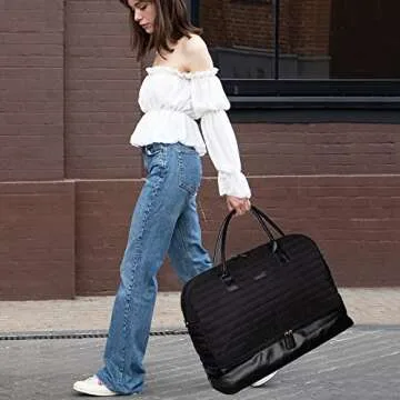 MyMealivos Canvas Weekender Bag, Overnight Travel Carry On Duffel with Shoe Pouch (Solid Black)