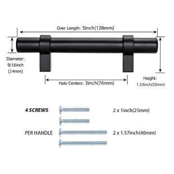 Peaha 15 Pack Black Cabinet Pulls 3 Inch Hole Center Hardware Drawer Handles for Kitchen Cupboard Dr...