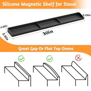 30 Inch Silicone Stove Top Shelf Magnetic for Kitchen Gadgets, Soft Flexible Strong Magnetic Heat Re...