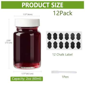 BPFY 12 Pack 2 oz Reusable Small Glass Bottles with Lids, Wellness Shots Bottles for Juicing, Ginger...