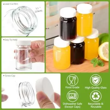 BPFY 12 Pack 2 oz Reusable Small Glass Bottles with Lids, Wellness Shots Bottles for Juicing, Ginger, Mini Glass Jars with Caps, Label, Pen