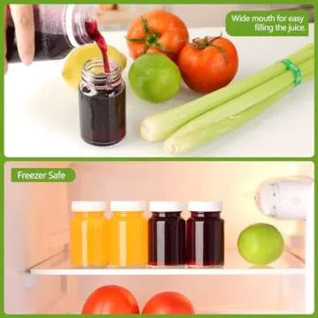 BPFY 12 Pack 2 oz Reusable Small Glass Bottles with Lids, Wellness Shots Bottles for Juicing, Ginger, Mini Glass Jars with Caps, Label, Pen