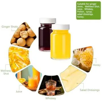 BPFY 12 Pack 2 oz Reusable Small Glass Bottles with Lids, Wellness Shots Bottles for Juicing, Ginger, Mini Glass Jars with Caps, Label, Pen