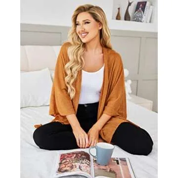 HOTOUCH Kimono Cardigans for Women Lightweight Shawl Loose Drape Front Batwing Cardigan for Sun-Screening Coffee XL