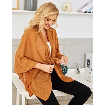 HOTOUCH Kimono Cardigans for Women Lightweight Shawl Loose Drape Front Batwing Cardigan for Sun-Screening Coffee XL