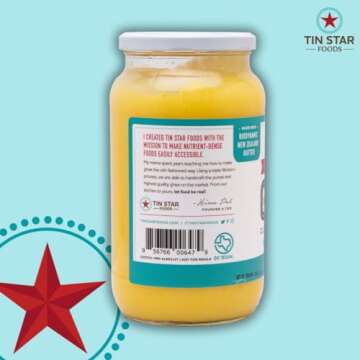 Tin Star Foods Grassfed Ghee for High Temp Cooking & Baking